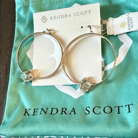 Kendra Scott Silver Tone Hoop Earrings with Crystal Accent - Picture 2 of 3